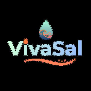 VivaSal logo featuring a turquoise water droplet with wave design above the company name in blue and green text
