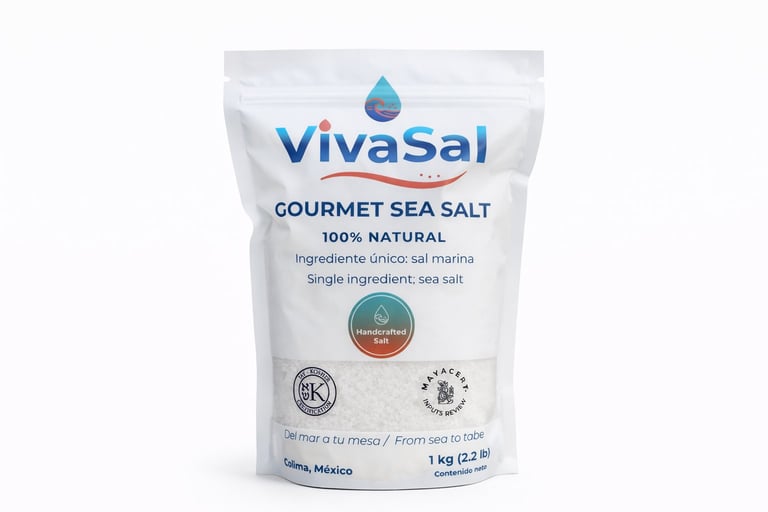 VivaSal gourmet sea salt 1kg package with 100% natural sea salt from Oaxaca, Mexico
